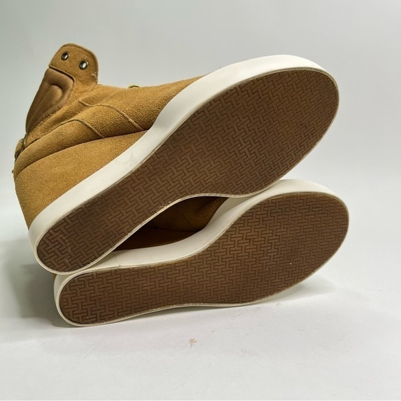 PAJAR Tan Camel Suede Lace-up Workboot Style Wedge Sneaker Buckle Booties Boots - Picture 10 of 13